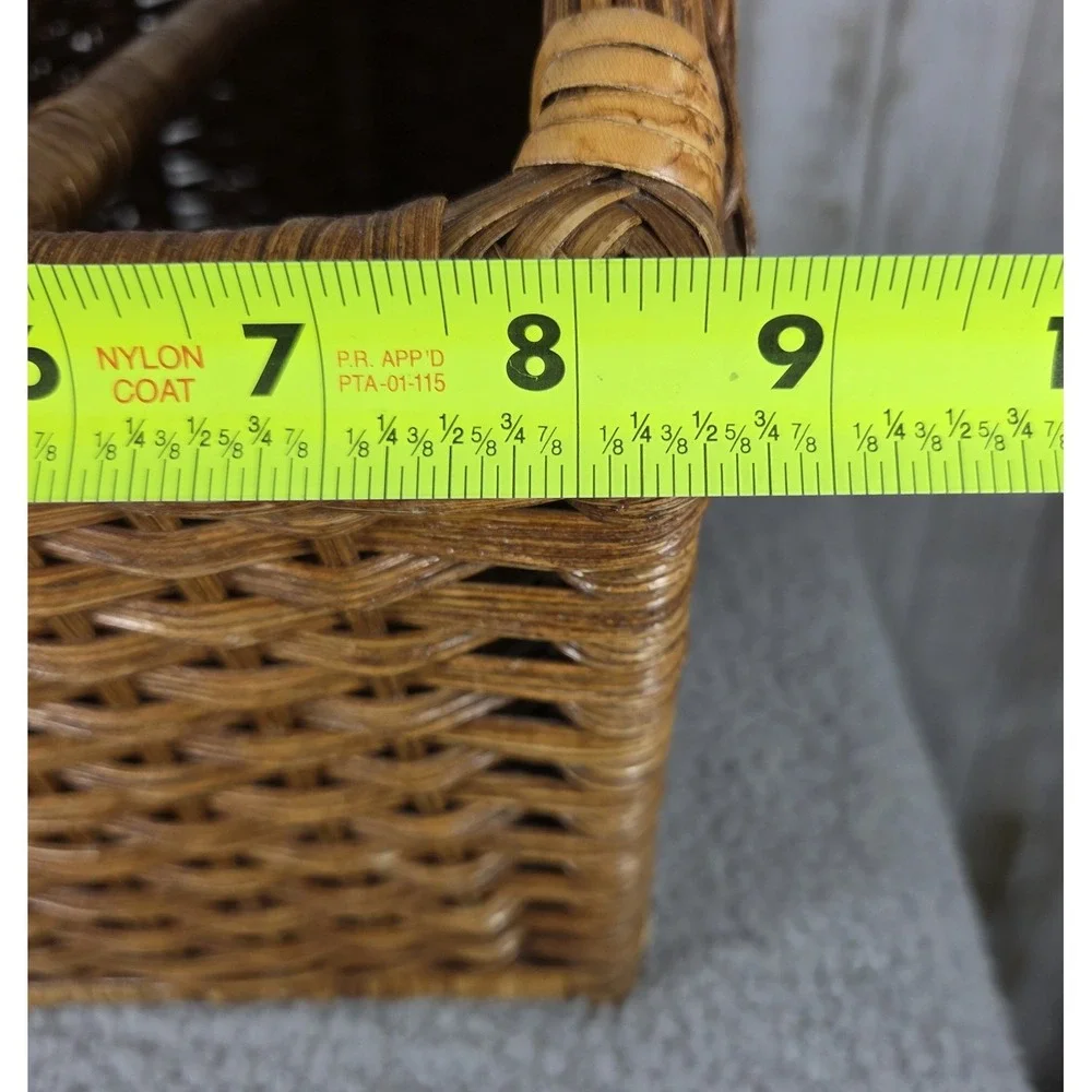 Vtg Divided Woven Wicker Storage Basket Rack Magazines Records Cottagecore Boho